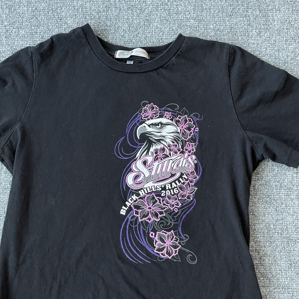 Hot Leathers Shirt Womens Medium Sturgis Eagle Black Graphic T-shirt Black Hills